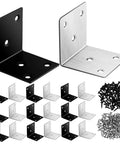 Built Tough Iron Corner Brackets For Cabinet Repair With Included Screws For Quick Diy Fixes No Sweat Power Drill Install For Shelves And Tables Slick Black Heavy Duty L Bracket Shelf Support Hardware Pack featuring black and silver brackets with screws.