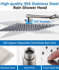All Metal 10 Inch Rain Shower Head With 13 Inch Adjustable Brass Extension Arm, high-pressure rainfall, brushed nickel finish
