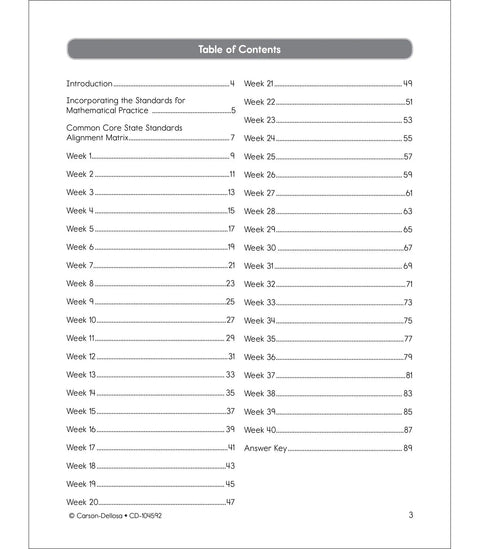 Table of contents for Common Core Math 4 Today 3rd Grade Workbook For Daily Practice In Class Or Homeschool Telling Time Fractions