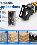 Two Pack Upgrade Pro Grade Drywall Outlet Cutter Set Fast Square and Rectangle Slot Cutters beside outlet box and materials