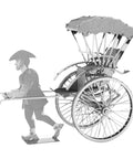 Kickass Japanese Rickshaw 3D Metal Model Kit Slick DIY Steel Assembly Puzzle For Adult Builders, detailed rickshaw and figure.