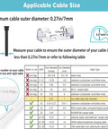 Diagram showing applicable cable sizes for Self-Adhesive Cable Clips Organizer For Cord Management, max diameter 0.27 inch.