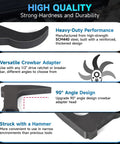 Two Pack Pry Bar Wrench Adaptor Heads For Half Inch Drive Ratchets With 8 Point Square Profile And 90 Degree Hammerable Rolling Head Adjustable Angle Crowbar Adapters For Tight Spaces; infographic showing features and SCM440 steel material