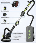 Powerful 7.2 Amp Drywall Sander With Vacuum Dust Collection LED Light 6 Speed Digital Display Foldable Extendable Handle