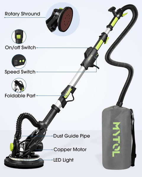 Powerful 7.2 Amp Drywall Sander With Vacuum Dust Collection LED Light 6 Speed Digital Display Foldable Extendable Handle