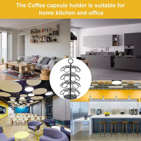 Coffee Pod Carousel Organizer With 360 Degree Revolving Base Holds 36 K Cup Pods in kitchen and office settings.