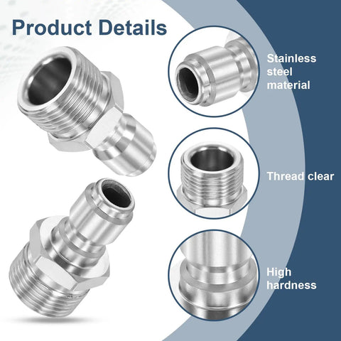 Beefy Stainless Steel Pressure Washer Adapter Swivel Quick Connect Three Eighth Inch Male Plug To M22 14mm Male Quick Connect Fitting For Power Washers Hose close-up