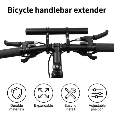 7.9 Inch Bike Handlebar Extender Aluminum Alloy Bracket Extension For Double Mounts, fits 31.8mm and 25.4mm bars, shown installed on bike