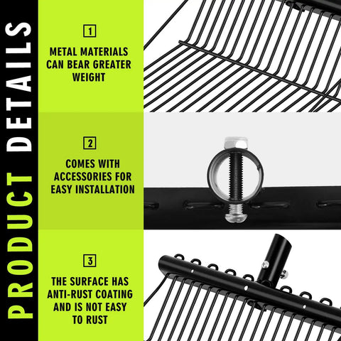 Two Pack Metal Pitch Fork Replacement Heads With Angled Tines For Horse Stall Poop Pickup Manure Rake Garden Pitch Fork Replacement Head Fits One Inch Handle Black Durable with installation bolt and rust-resistant coating.