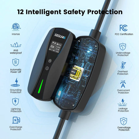 Built Like A Tank Level 2 Ev Charger For Tesla Packing 32 Amps showcasing 12 intelligent safety features and waterproof design.