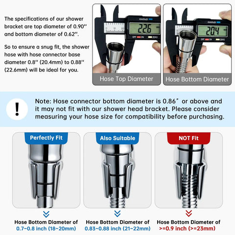 Diagram showing measurements for Metal Shower Head Holder For Handheld Showers Built Tough Adjustable Universal Shower Arm Mount