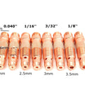 Range of copper collets for TIG Welding Torches Gas Lens Kit 58 Piece Set With Back Cups, Collets, Collet Bodies.