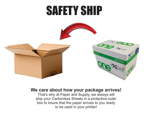Shipping box and product packaging for Carbonless Form Paper 4 Part Set 8.5 x 11 Inches Reverse Paper With Goldenrod Pink Canary White Sheets.