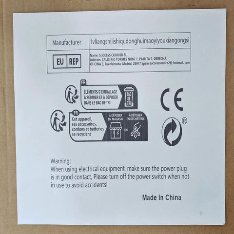 Safety and recycling instructions for the cordless hydraulic hole puncher, showing manufacturer details and CE mark