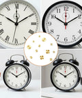 Brass Clock Hand Nut Set 12 Pcs Assortment for quick clock fixes with clocks in background for visual reference.