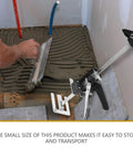 2Pack Ergonomic Arm Lifting Tool Hand Jack For Furniture Tile And Appliance Elevation Adjustable Height Lifter With Clear Markings in use for leveling flooring.