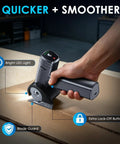Electric Box Cutter With Smart Digital Display, 5 Speeds, Rechargeable Cordless Scissors For Cardboard, LED work light cutting cardboard.