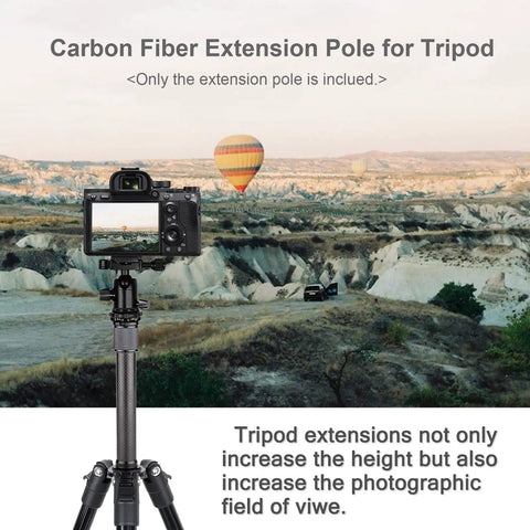 Pro Carbon Fiber Extension Rod For Camera Or Smartphone Two Section Telescopic Tripod Mast, carbon fiber pole supporting camera outdoors.