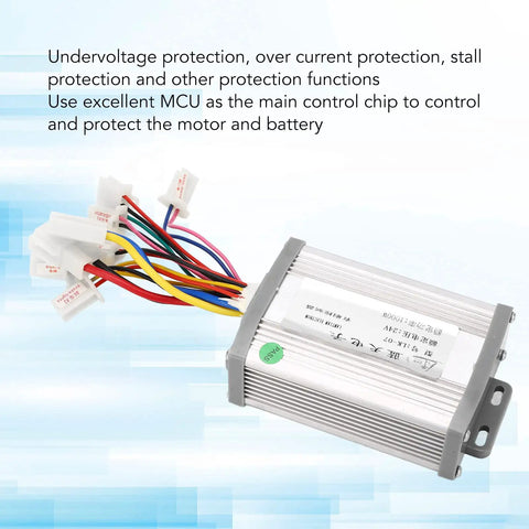 24V 1000W Brushed Electric Speed Controller For E Bike Conversion With Smart Mcu Chip Protection, aluminum casing with wires.