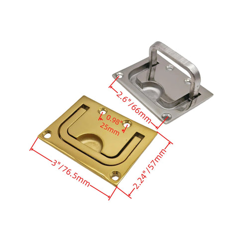 316 Stainless Steel Flush Pull Ring Handle in Gold Finish, rust and corrosion resistant, 76x57mm size for cabinets and marine use.
