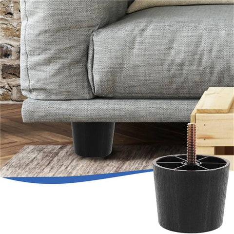 4 Pcs Screw On Furniture Levelers With Adjustable Feet Risers For Sofas, Beds, And Tables under a gray couch