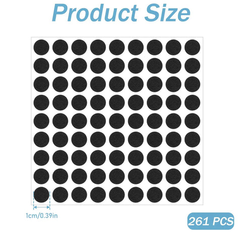 Premium Self Adhesive Felt Pads Keep Your Homebase Squeaky Clean And Scratch Free With No Drama Peel And Stick Backing For Cabinets Drawers And Hardwood Floors In A Solid 261 Unit Pack That Always Nails It, showing 0.4 inch round black foam pads on a sheet.