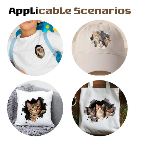 Eight Piece Cat Break Through Wall Iron On Transfers Kit with Eight Kitten Designs for T Shirts Hoodies Jackets Washable DTF