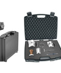 7 Piece Home Barista Kit in a Carrying Case for Coffee Nerds Who Love Latte Art, Includes 17 Oz Milk Pitcher, 11.8 Oz Frothing Pitcher, Thermometer, Tamper Holder, Cocoa Duster, 58mm Flat Base Tamper, Blue Art Pen Kit in a black case