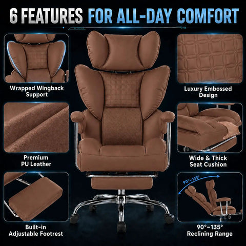 Heavy Duty Big And Tall Office Chair For 350 Lbs, Scratch-Resistant PU Leather Executive Desk Chair With Footrest features