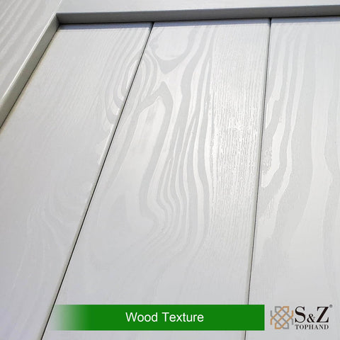 Close-up of wood texture on 36x84 Inch Double Sliding MDF Barn Door With 13 Ft Hardware Kit Solid Slab Covered In Waterproof PVC Surface.