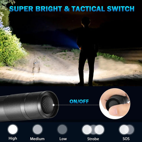 Beefy Six Pack LED Flashlights With High Lumens, 5 Mode Tactical Beam for Home and Outdoors illuminating a dark path