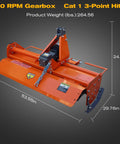 45 Inch Rotary Tiller Attachment For Cat 1 Tractors 20 To 30 HP 540 RPM Gearbox 3 Point PTO Driven Cultivator single speed