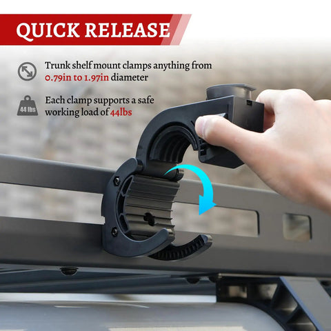 Hand adjusts Shovel Holder With Rubber Grip Mount Kit With Lock Fits 0.79 To 1.79 Inch Tool Handles Quick Release For Off Road Roof Rack