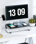 Desktop Monitor Stand With Dope Ventilated Perforated Steel Design holding a monitor, organized desk setup