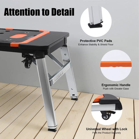 Tough As Nails Folding Work Table, 330 Lb Capacity Adjustable Workbench, 7 In 1 Roll Smooth Platform With Secure Grip Universal Wheels, Collapsible Auto Repair Skateboard And Shop Workhorse Cart For Trades