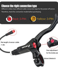 Close-up of EBike Hydraulic Disc Brake Set with power-off sensor, showing 2-PIN cable and brake lever details