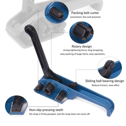 Heavy Duty Manual Strapping Tensioner For 1/2 To 3/4 Inch Polyester And Polypropylene Strap Featuring A Smooth Windlass and non-slip pressing teeth.