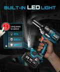 Impact Wrench With 886 Ft Lbs Loosening Torque 1200 Nm Half Inch Drive Cordless 21V Two 4Ah Batteries in use on car wheel