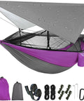 All In One Camping Hammock With Mosquito Net Rain Fly Tarp And Straps Storage Bag Portable Nylon Parachute Hammock