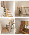 Top Tier Adjustable Black Wrought Iron Stair Railing For Indoor And Outdoor Deck Projects visible in modern staircase with wooden steps.