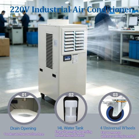 Boss Grade Portable Industrial Chiller Serving Real Cold With 20400 Btu H Cooling Power And Huge 3600 Cubic Meter Airflow on workshop floor.