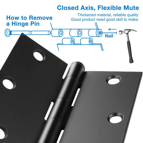 18 Pack 3.5 Inch Matte Black Door Hinges With Square Corner Interior Residential Kit Includes 108 Screws And Extra Long Fasteners, DIY diagram
