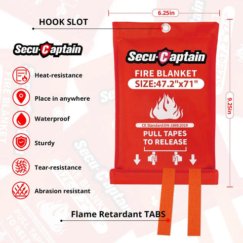 Top Shelf Two Pack Emergency Fire Blanket Measuring Forty Seven By Seventy One Inches X Large Flame Retardant with pull tabs.