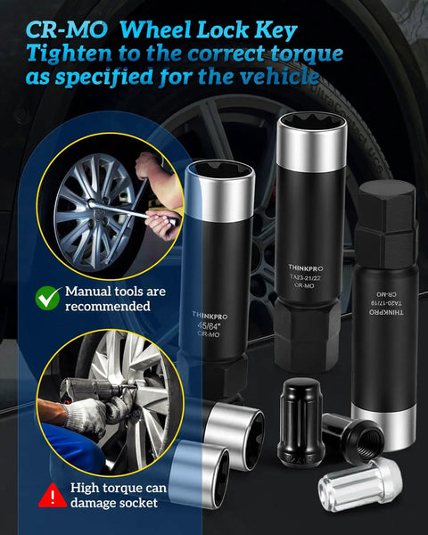 Shop Grade Spline Lug Nut Socket Set With 6 7 And 10 Spline Keys Smooth Fit for aftermarket rims, CR-MO steel wheel lock key.
