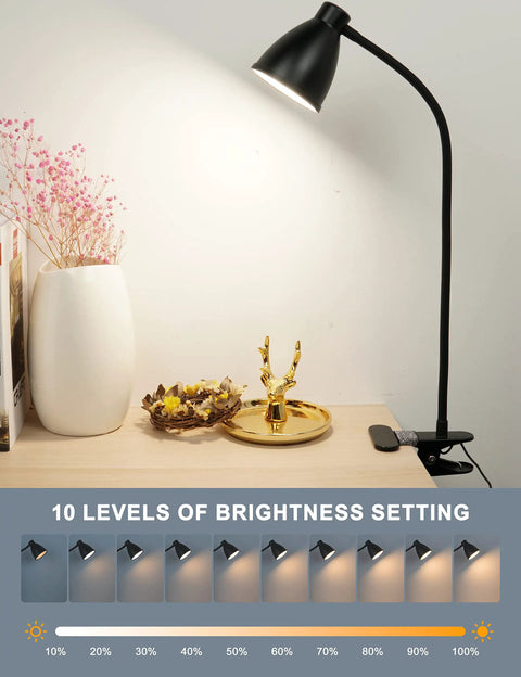 Clamp Lamp With 3 Color Modes And 10 Brightness Levels, Auto Off Timer, 10W 38 LED Clip On Reading Light on desk