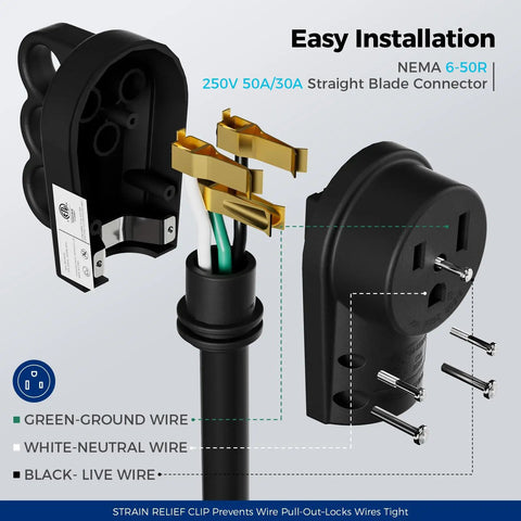 1 Pack NEMA 6-50R 50A 250V Female Welder Receptacle with grounding wires and screws for easy installation.