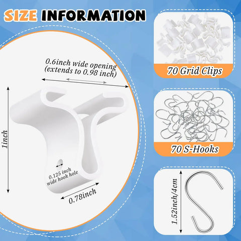 Drop Ceiling Hooks 35 Pack With S Clips For Hanging Ornaments Christmas Classroom Office Decor White Metal Hangers For 1 Inch Bar Rails Great For Classrooms Offices And Holiday Displays size and details