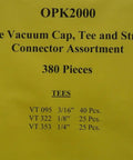 Big Assortment Of 380 Pcs Automotive Carburetor Vacuum Caps, Tees And Straight Connectors In Tough Black Plastic For Under The Hood Gains and Fixes. Yellow kit label listing caps, tees and straights in assorted sizes.