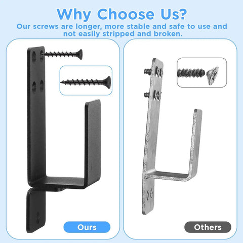Comparison of heavy duty door barricade brackets set of 4 for home security rugged 4mm carbon steel in matte black and another material.