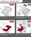 Illustration showing application steps for High Bond Double Sided Adhesive Pads For Dash Cam Mounts With Surface Protection Film.